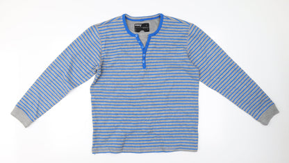 Additional front view of Easy men’s grey striped jumper, size L