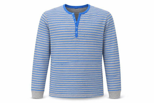 Front view of Easy men’s grey striped jumper, size L