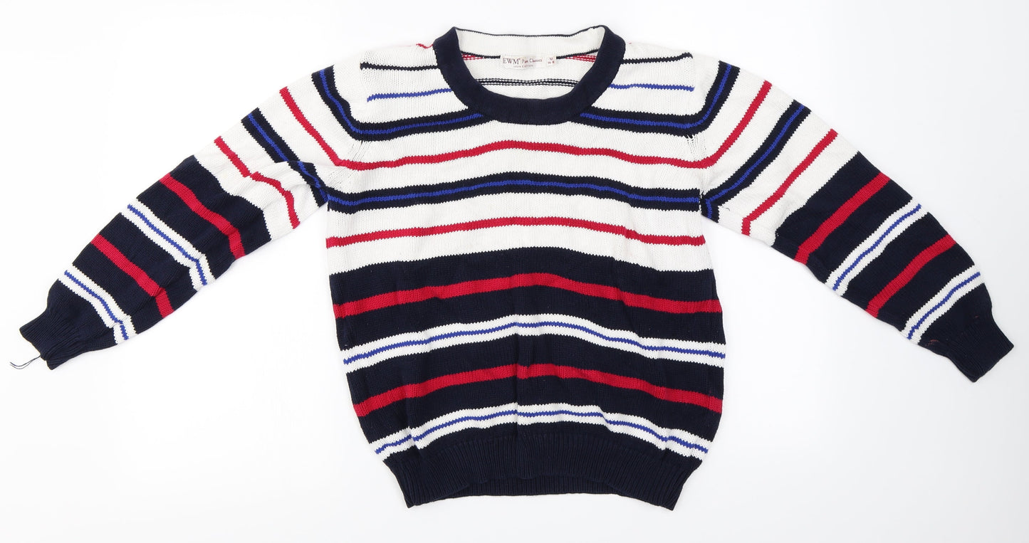 EWM Womens White Striped  Pullover Jumper Size 14