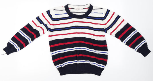 EWM Womens White Striped  Pullover Jumper Size 14