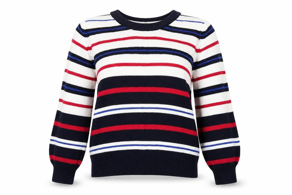 EWM Womens White Striped  Pullover Jumper Size 14