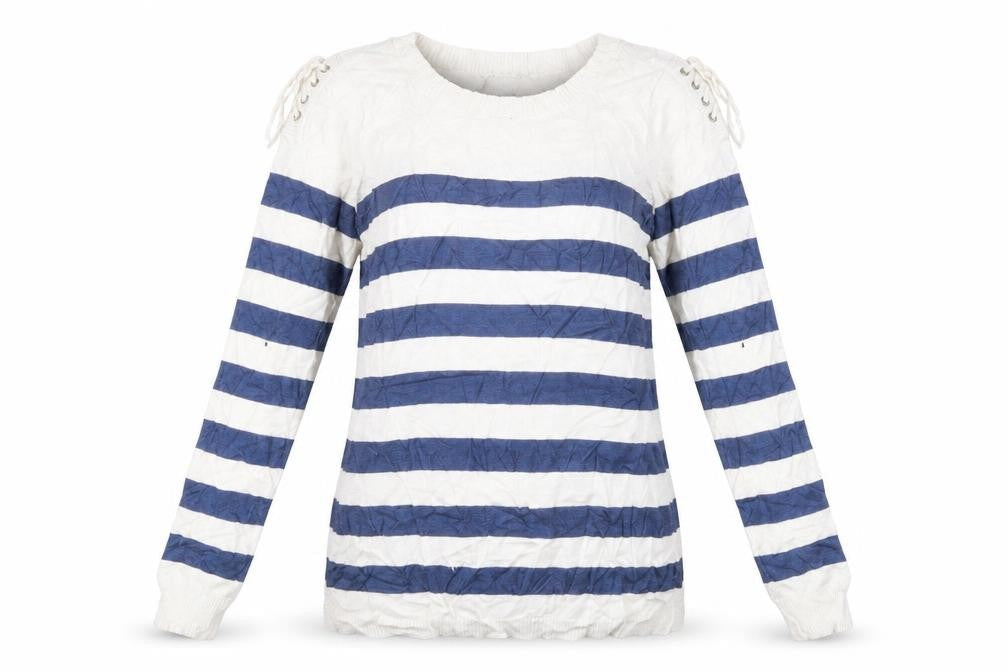 Attitudes Womens White Striped  Pullover Jumper Size XS