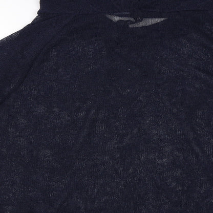 Brand and care label for H&M women’s blue pullover hoodie, size M