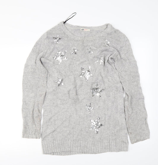 H&M Girls Grey   Pullover Jumper Size 14 Years  - Sequin Stars
