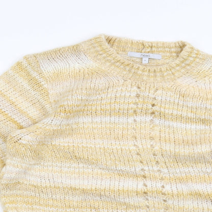 Close-up detail of Next women’s yellow striped jumper, size UK 14