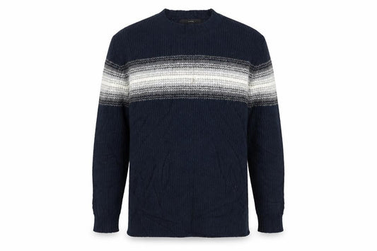Front view of Marks & Spencer men’s blue striped jumper, size L