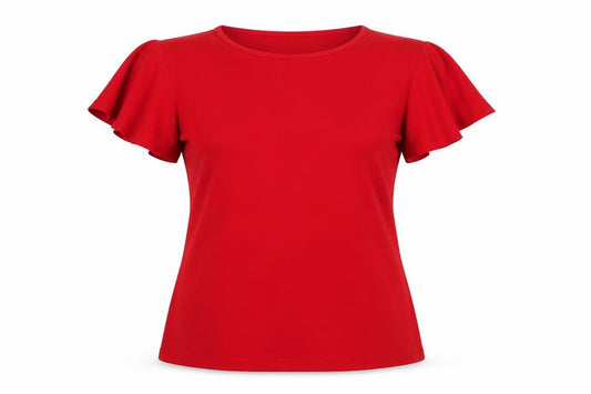 Front view of Susan Graver women’s red basic t-shirt, size S