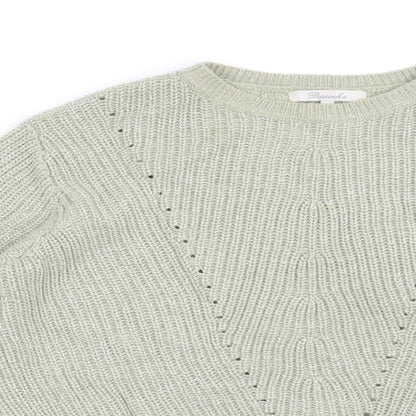 Close-up detail of Peacocks women’s green jumper, size S