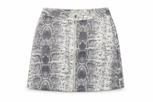 Front view of New Look women’s grey animal print mini skirt, size UK 10