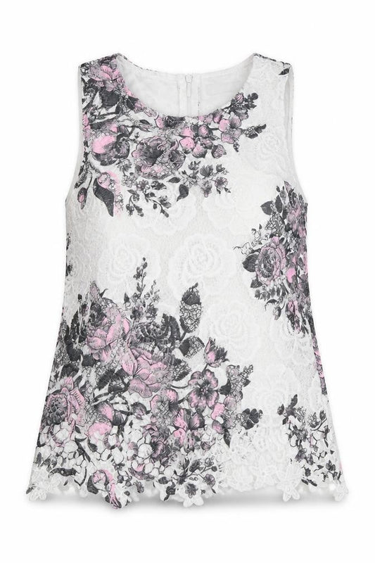 Front view of Select women’s multicoloured floral basic tank, size UK 6
