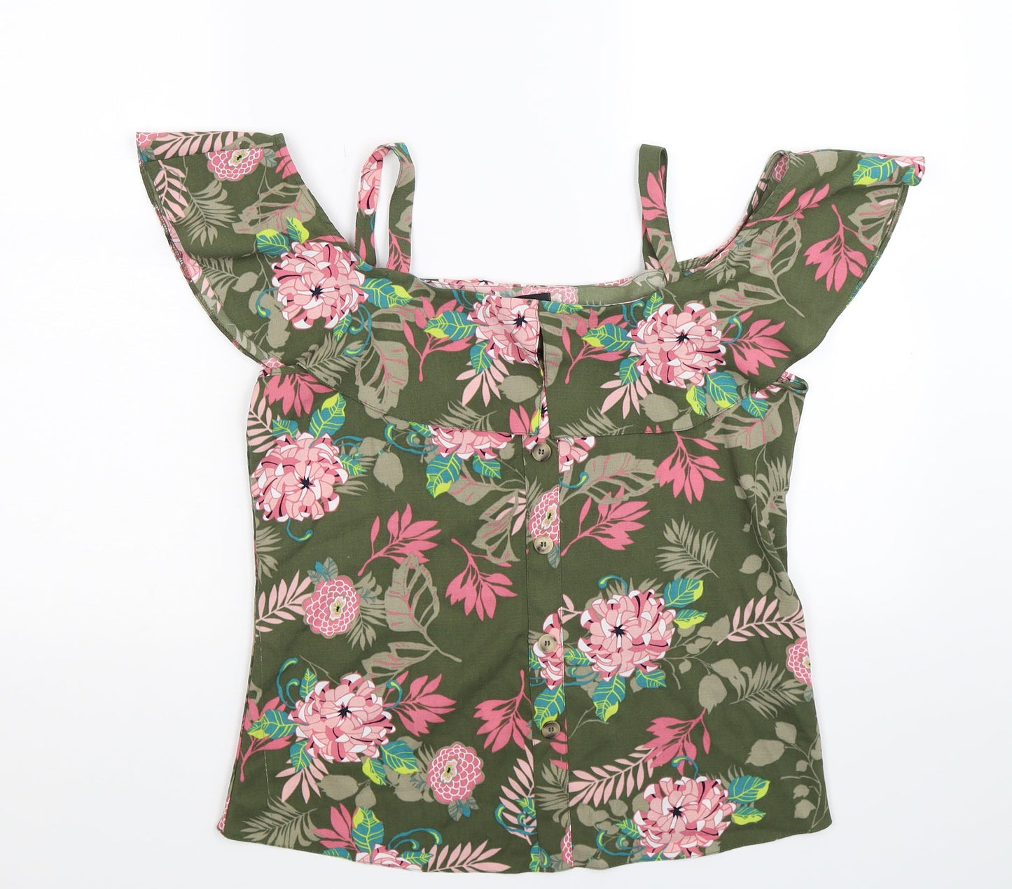 George Womens Green Floral  Basic Blouse Size 8