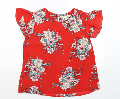 Additional front view of Yumi women’s red floral basic blouse, size UK 14