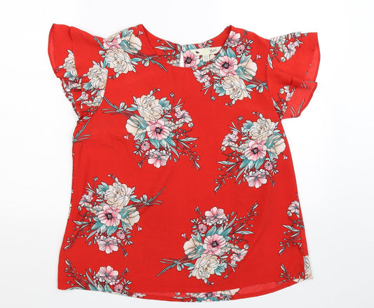 Yumi Womens Red Floral  Basic Blouse Size 14
