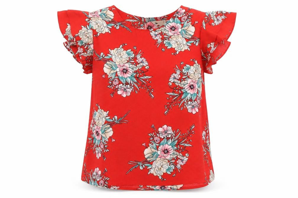Yumi Womens Red Floral  Basic Blouse Size 14