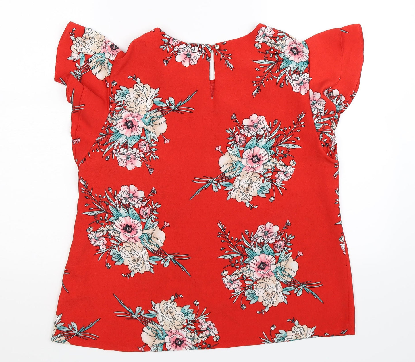 Yumi Womens Red Floral  Basic Blouse Size 14