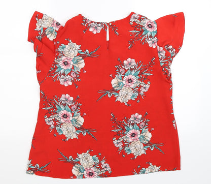 Back view of Yumi women’s red floral basic blouse, size UK 14