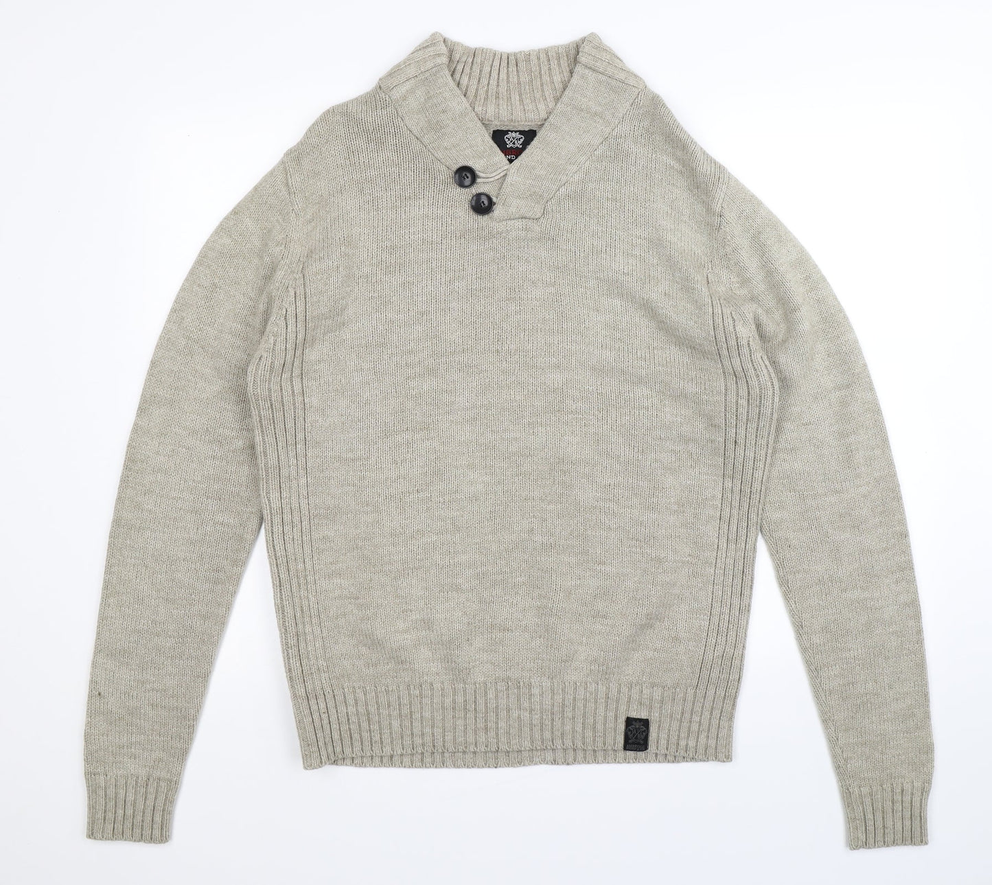 Ambrose Mens Beige  Knit Pullover Jumper Size M