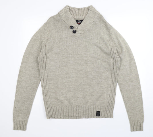 Ambrose Mens Beige  Knit Pullover Jumper Size M