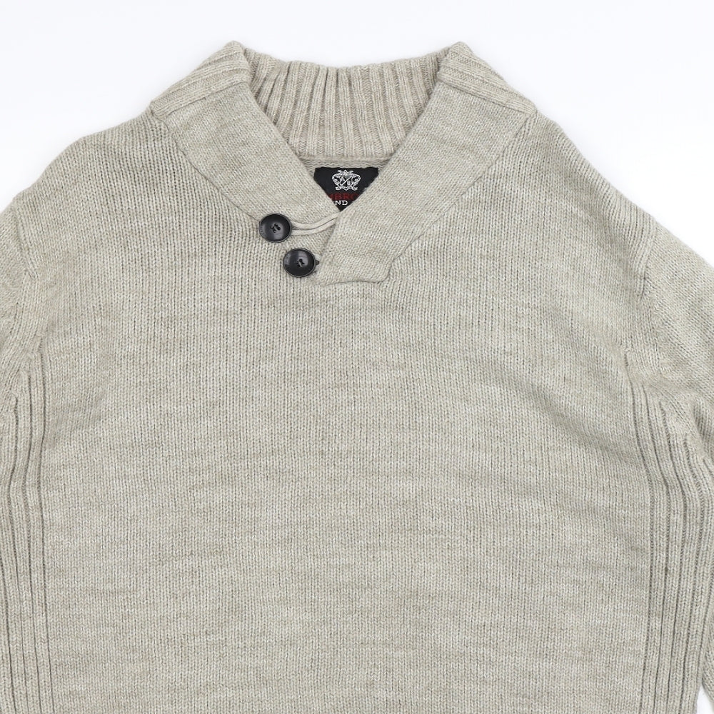 Ambrose Mens Beige  Knit Pullover Jumper Size M
