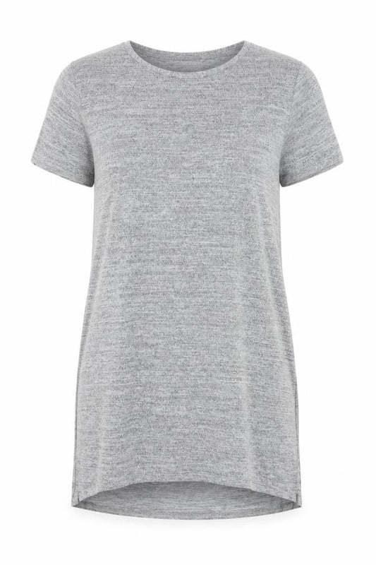 Front view of dolls women’s grey basic t-shirt, size S