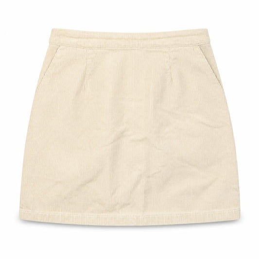 Front view of New Look women’s beige corduroy a-line skirt, size UK 6