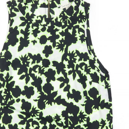 Close-up detail of River Island women’s black camouflage basic tank, size UK 10