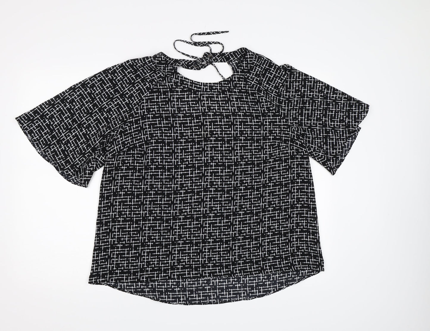 Nutmeg Womens Black Check Chiffon Basic Blouse Size 14