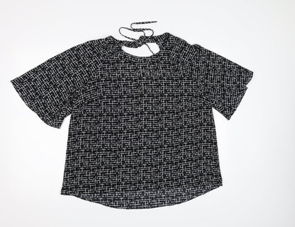 Additional front view of Nutmeg women’s black check chiffon basic blouse, size UK 14
