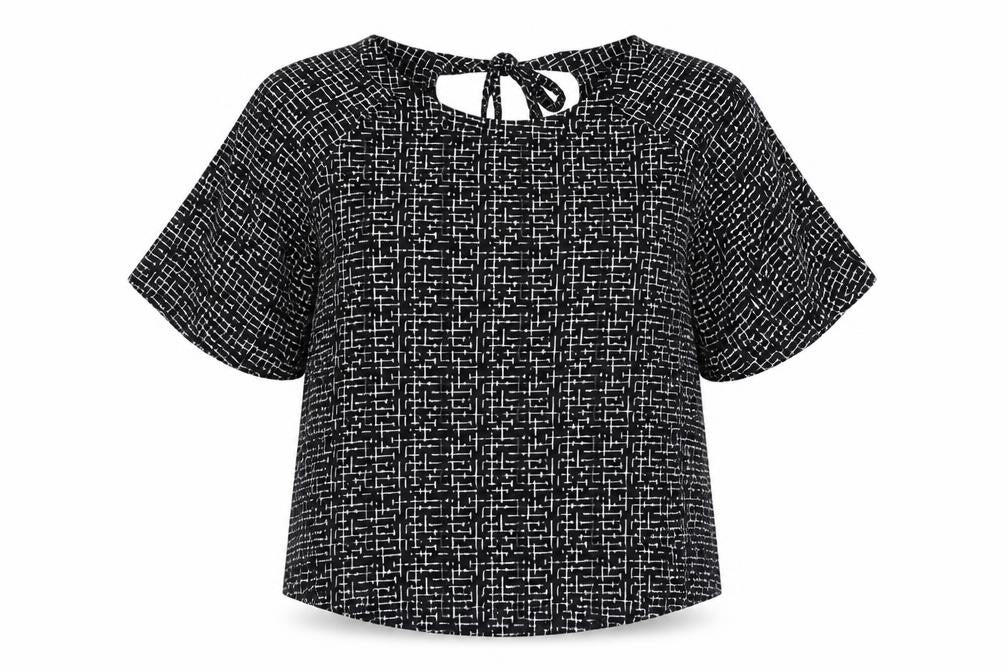 Nutmeg Womens Black Check Chiffon Basic Blouse Size 14