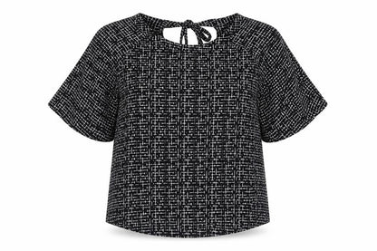 Front view of Nutmeg women’s black check chiffon basic blouse, size UK 14