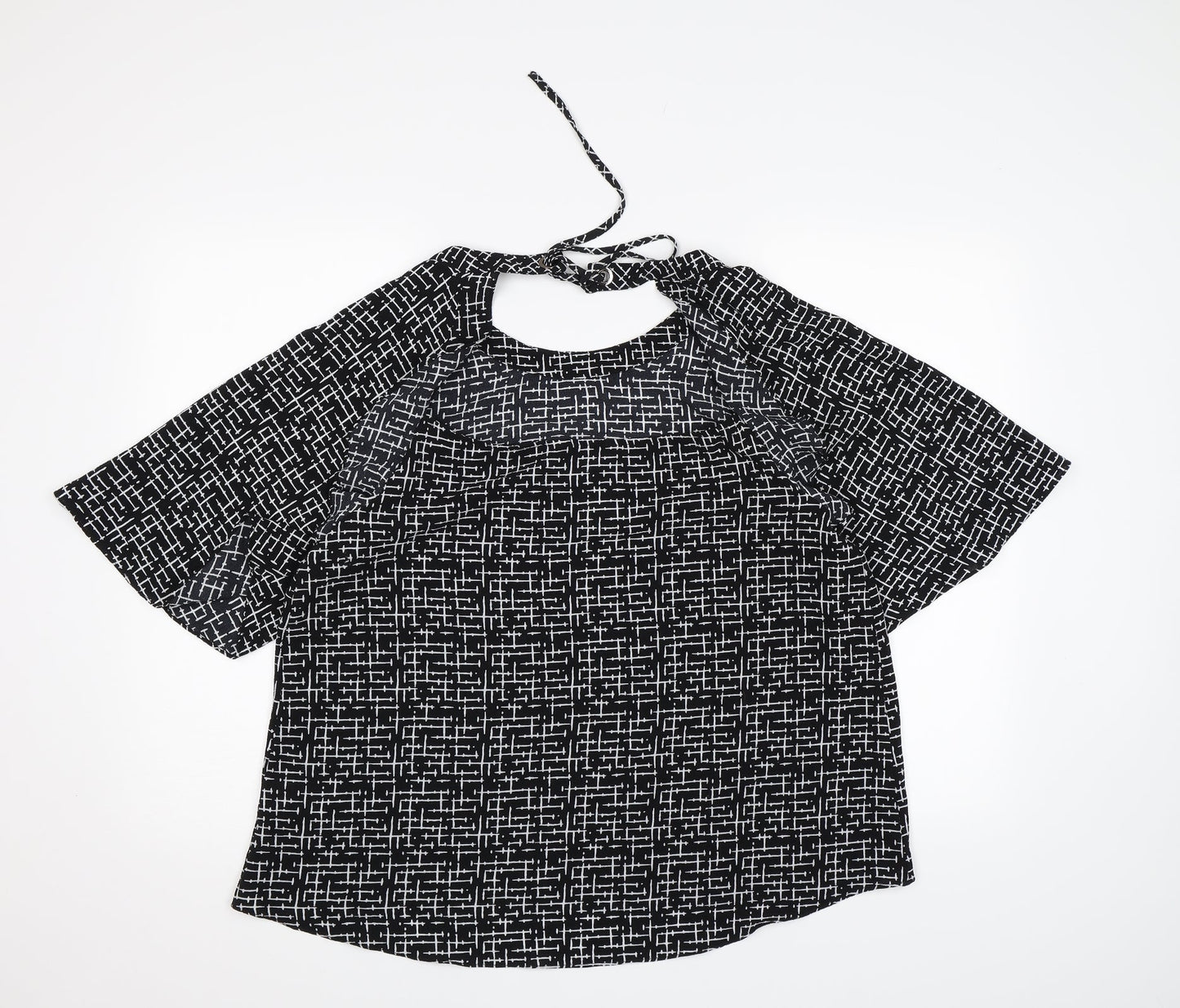 Nutmeg Womens Black Check Chiffon Basic Blouse Size 14