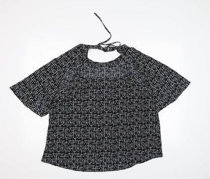 Back view of Nutmeg women’s black check chiffon basic blouse, size UK 14
