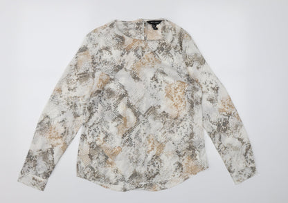Additional front view of New Look women’s white animal print chiffon basic blouse, size UK 8