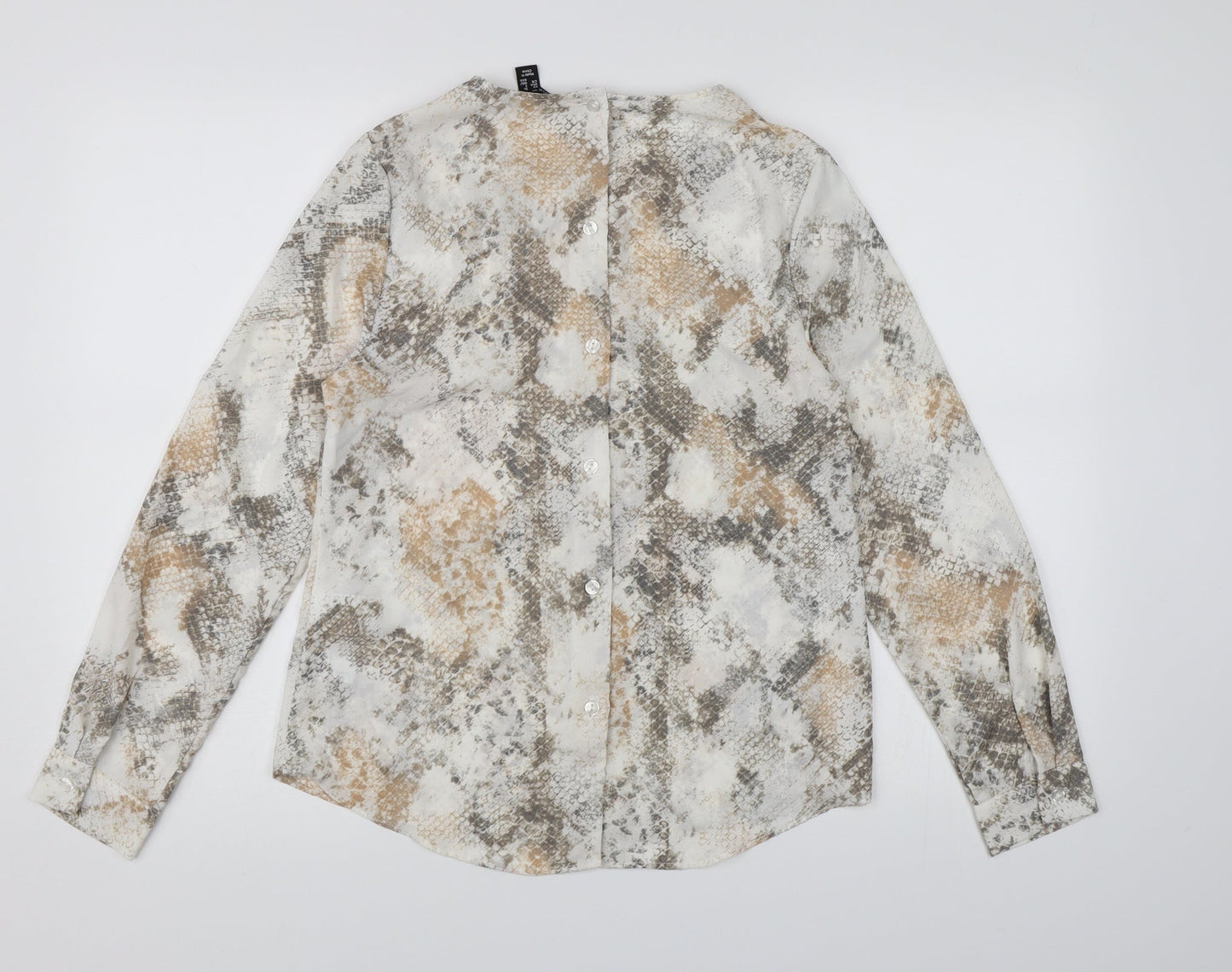 New Look Womens White Animal Print Chiffon Basic Blouse Size 8