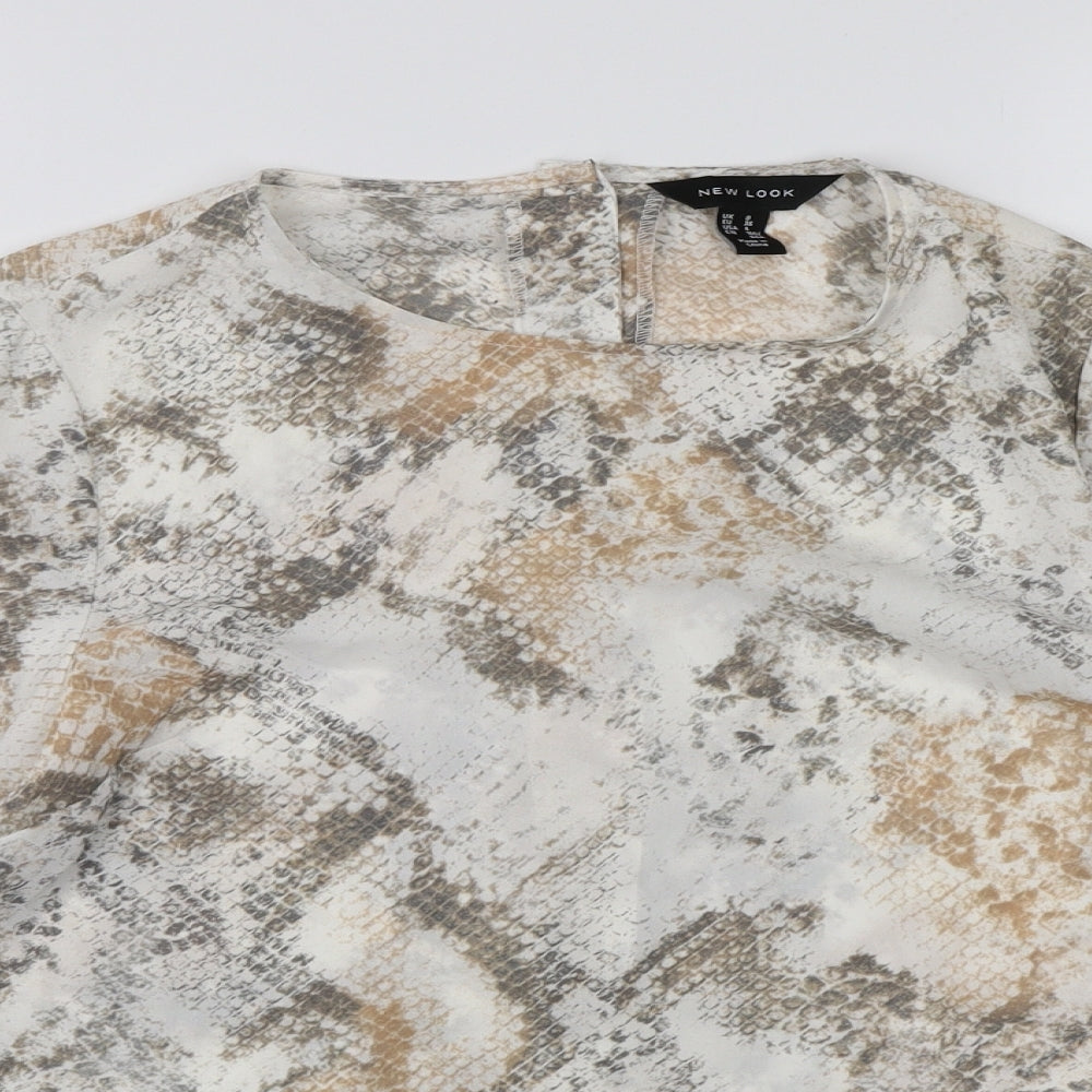 New Look Womens White Animal Print Chiffon Basic Blouse Size 8