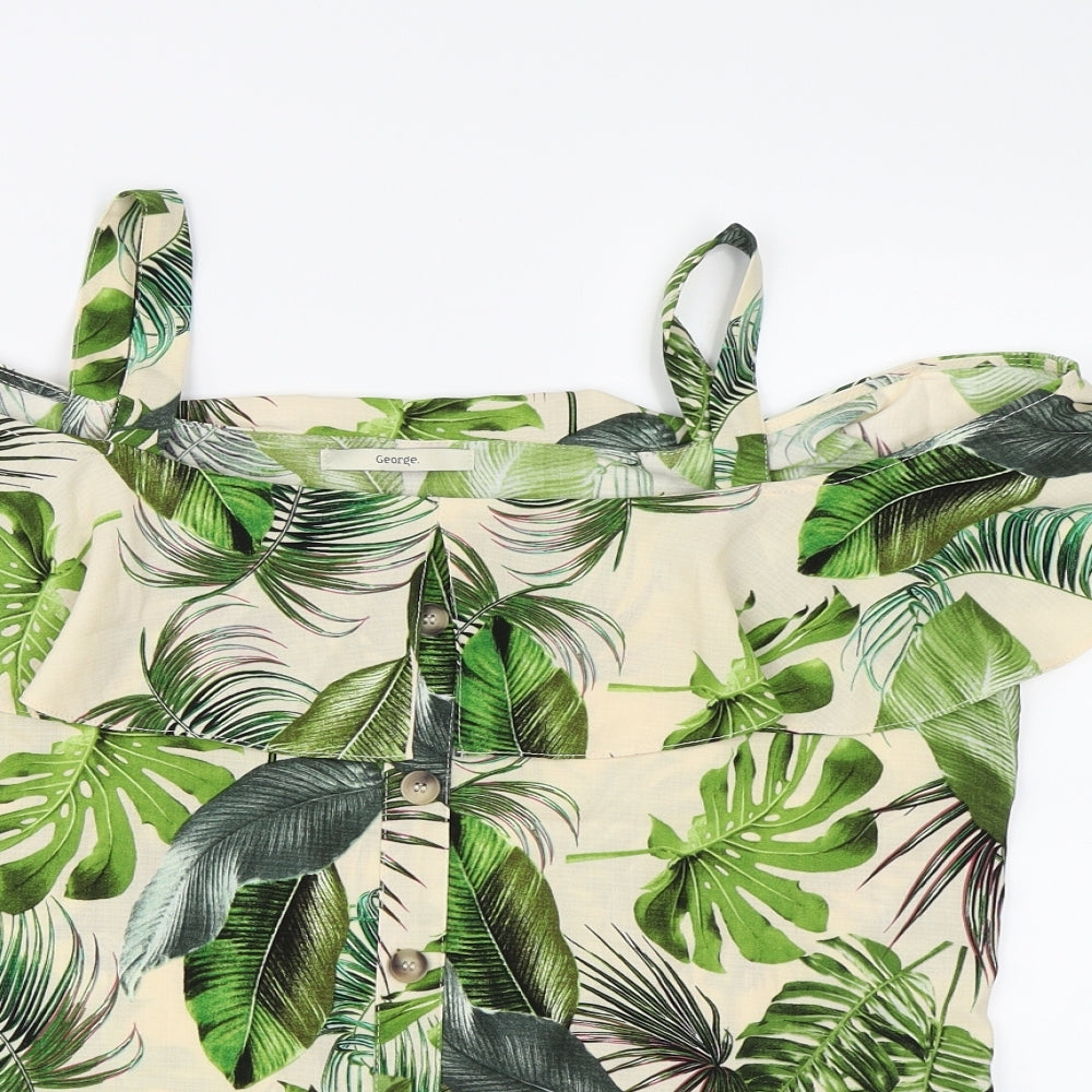 George Womens Green Floral Chiffon Basic Blouse Size 8