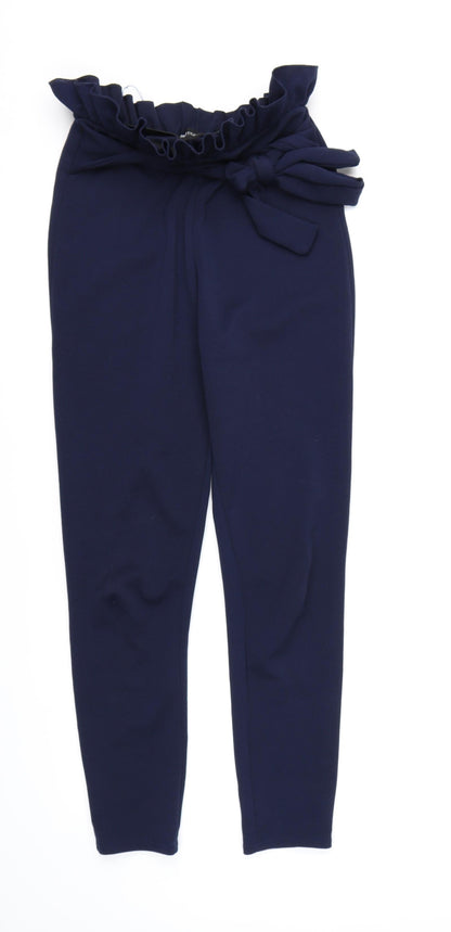 Additional front view of PRETTYLITTLETHING women’s blue rayon bloomer trousers, size UK 6, 26-inch leg