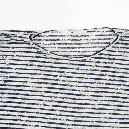 Close-up detail of H&M girls’ white striped basic blouse, size 13-14, years