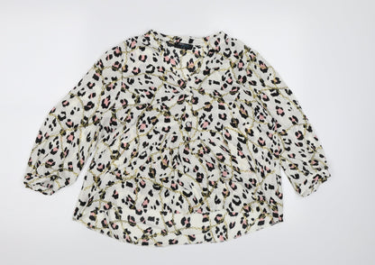 Front view of Papaya women’s white animal print chiffon basic blouse, size UK 8