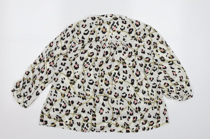 Back view of Papaya women’s white animal print chiffon basic blouse, size UK 8