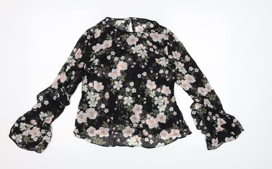 New Look Womens Black Floral Chiffon Basic Blouse Size 6