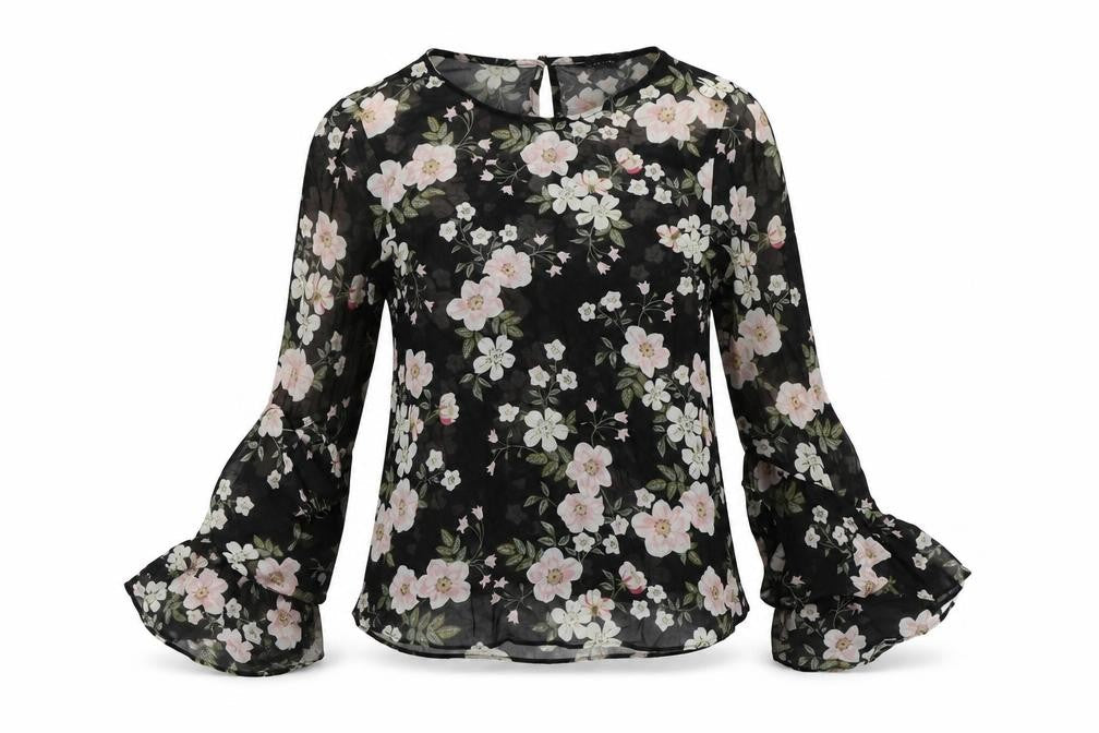 New Look Womens Black Floral Chiffon Basic Blouse Size 6