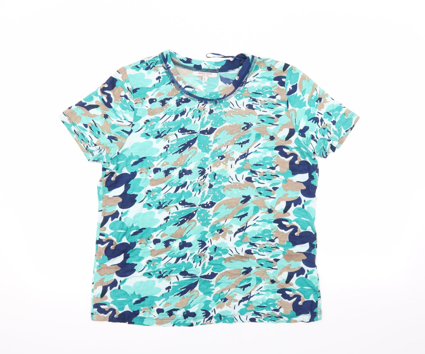 Anna rose Womens Green Camouflage  Basic T-Shirt Size L