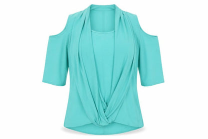 Front view of Soon women’s green basic blouse, size UK 14