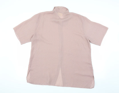 Back view of Elizabeth Shetton women’s pink polka dot basic button-up, size UK 14