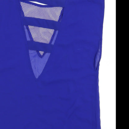 Close-up detail of River Island women’s blue basic tank, size L