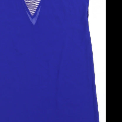Brand and care label for River Island women’s blue basic tank, size L