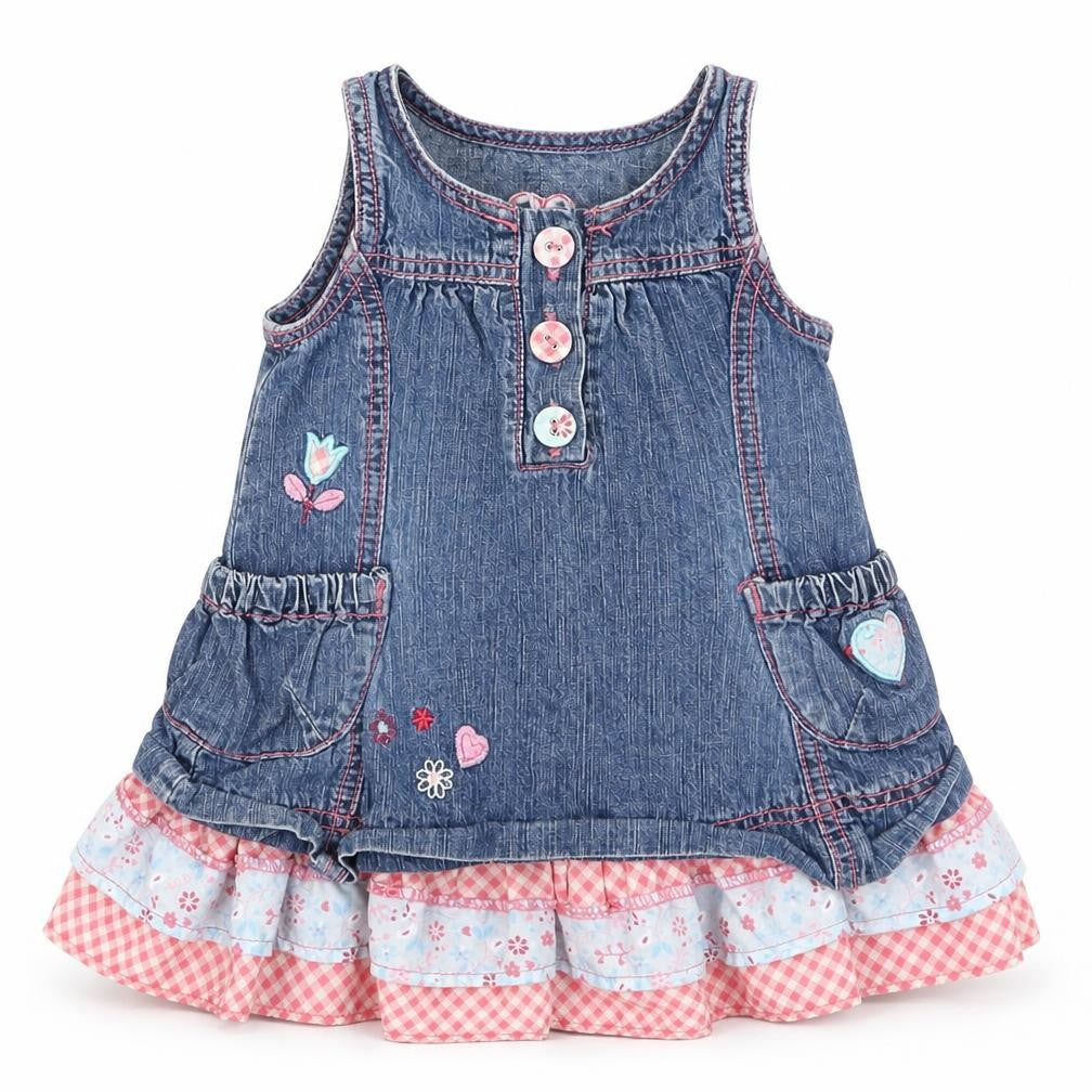 Pumpkin Patch Girls Blue Plaid  A-Line  Size 3-6 Months  - Flowers