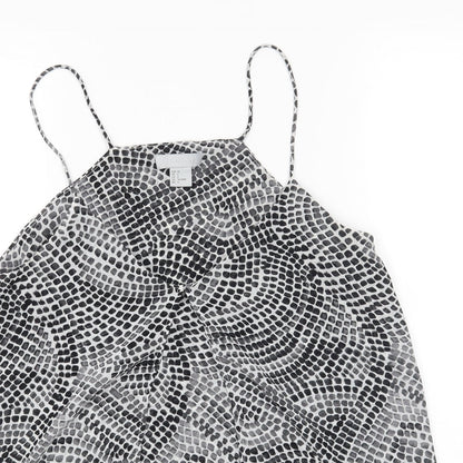 Close-up detail of H&M women’s black camisole tank, size UK 10, - 100% polyester