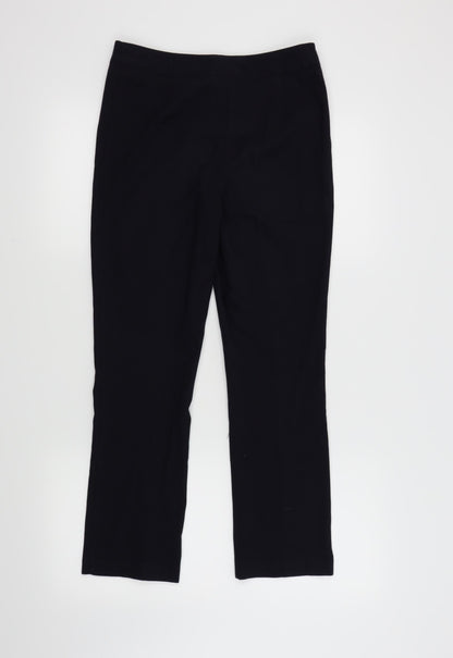 Back view of David Luke women’s blue trousers, size S, 26-inch leg